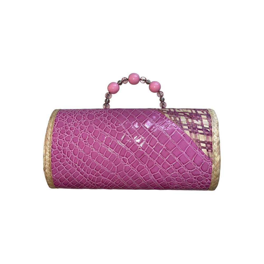 Handmade Vintage Elsie Frazier Pink Woven Clutch Bag - Picture 3 of 6